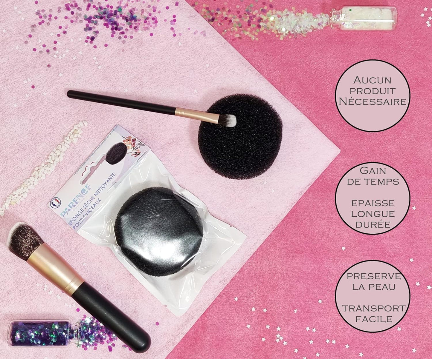PARENCE.- Éponge Nettoyante Pinceaux - Éponge Sèche Nettoyante, Sans Eau, Nettoyage Scrubber à Pinceaux de maquillage